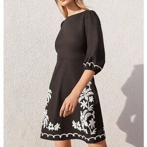 ANN TAYLOR Linen Blend Embroidered Dress